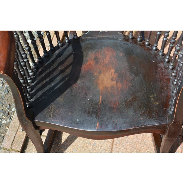 This is a great looking parlor/conversation set. I believe it is mahogany wood. Barrel chair, rocker, & bench/sofa. The...