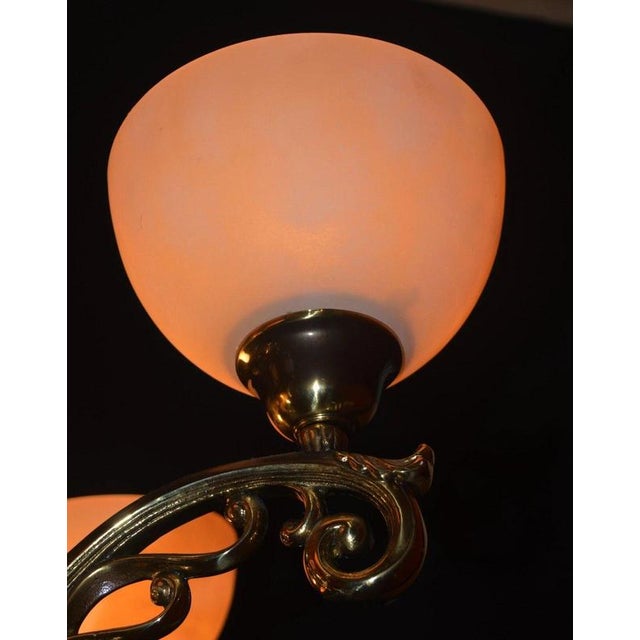 Art Deco Six-Light Chandelier in Brass and Tinted Glass, 1930 For Sale - Image 14 of 18