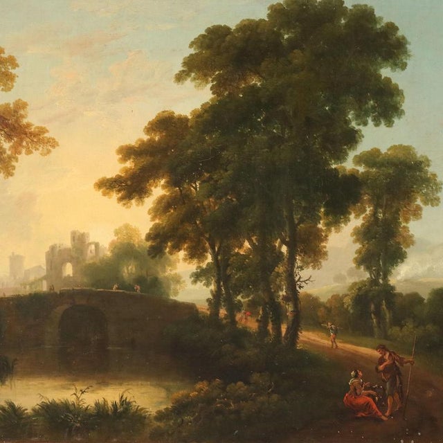 Baroque Dutch School, Landscape Painting with Figures, 18th Century, Oil on Canvas For Sale - Image 3 of 14