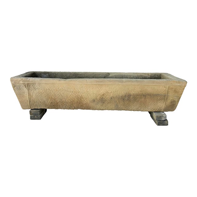 71" Inch Long Hand Chiseled Stone Trough 61 For Sale