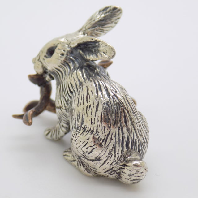 Italian Vintage Italian Handmade Genuine Silver & Brass Rabbit Bunny Figurine Miniature For Sale - Image 3 of 10