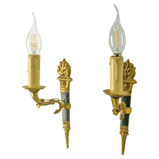 Empire Deep Green Sconces with Torch and Swan, France, 1960s, Set of 2 For Sale - Image 14 of 14