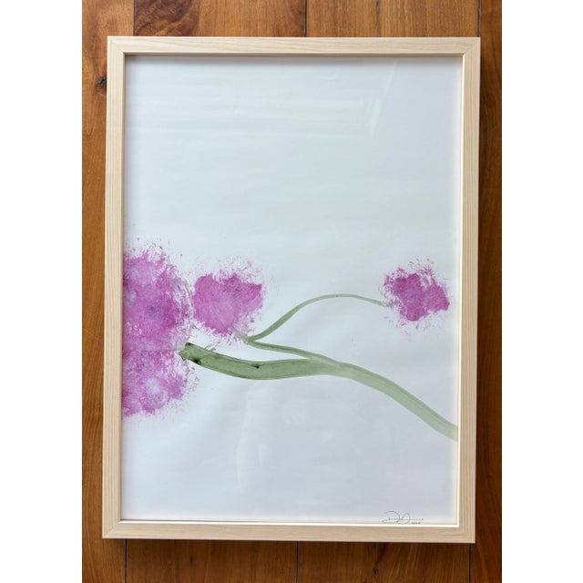 2020s 2025 D2 Abstract Painting of a Pink Hydrangea, Framed For Sale - Image 5 of 6