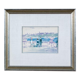 Andre Gisson (American, 1921-2003) Watercolor on Paper Seascape With Figures For Sale