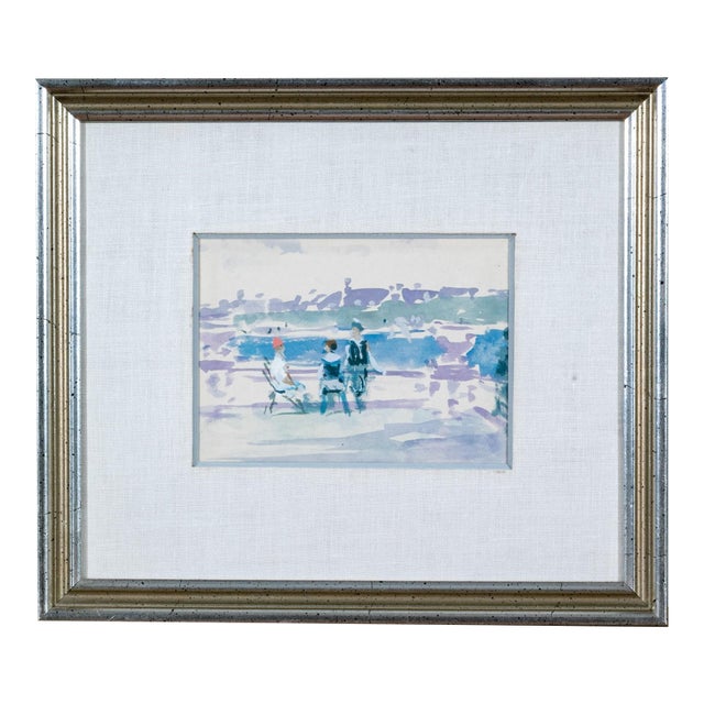 Andre Gisson (American, 1921-2003) Watercolor on Paper Seascape With Figures For Sale