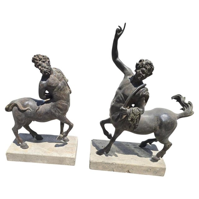 Patinated Centaur Sculptures, Bronzes on Marble Bases, Early 20th Century, Set of 2 For Sale - Image 14 of 14