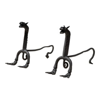 1920s Pair of Samuel Yellin Style Andirons For Sale