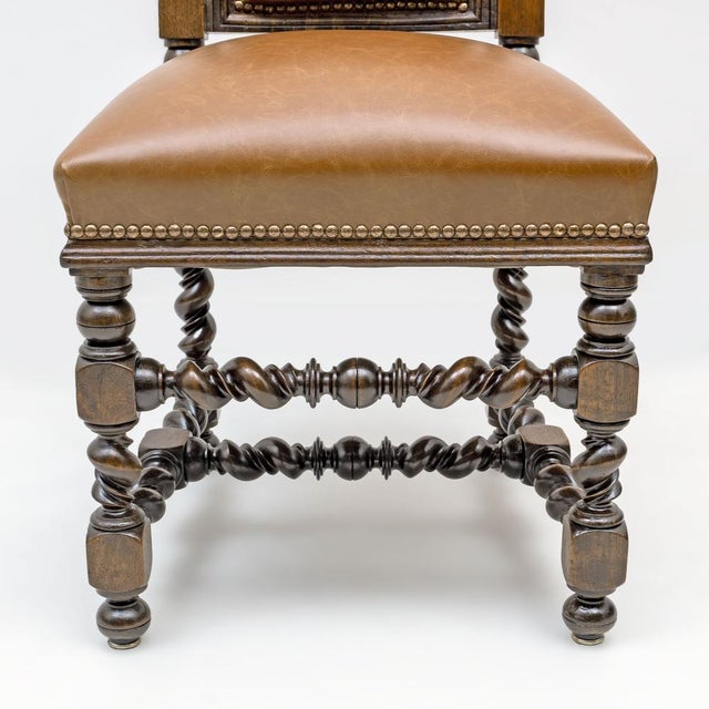 Antique Italian Neo-Renaissance Walnut and Leather Dining Chairs, 1890, Set of 6 For Sale - Image 11 of 14