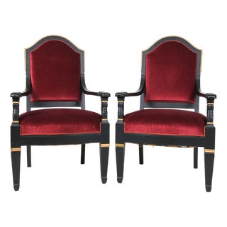 1940s Pair French Empire Revival Armchairs For Sale