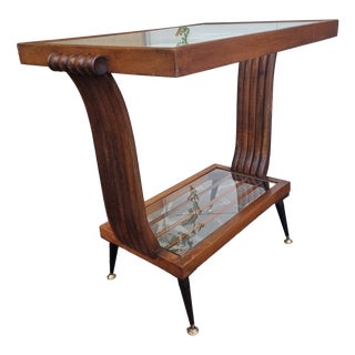 Art Deco Walnut Coffee Table with Glass Bases, 1940s For Sale