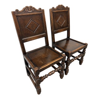 17th Century Oak Wood Side Chairs, Pair For Sale