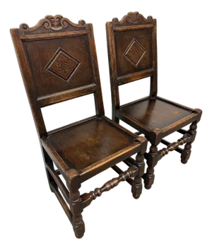 17th Century Oak Wood Side Chairs, Pair