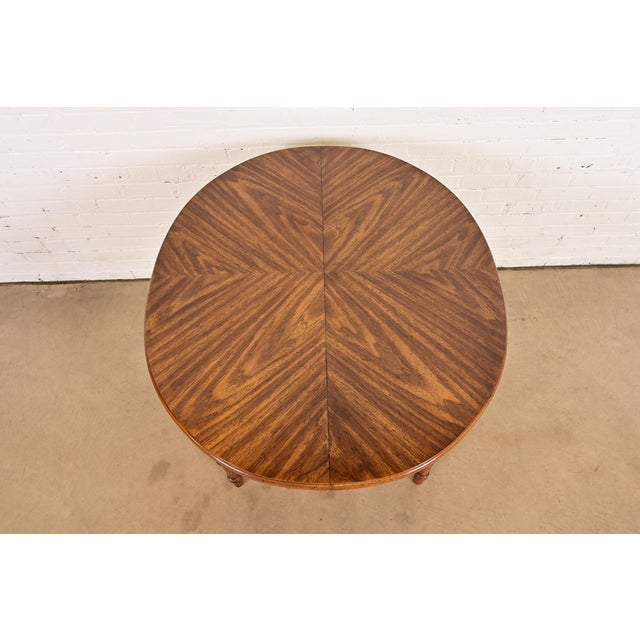 Baker Furniture Style Mid-Century Hollywood Regency Faux Bamboo Carved Walnut Extension Dining Table, Circa 1970s For Sale - Image 9 of 13