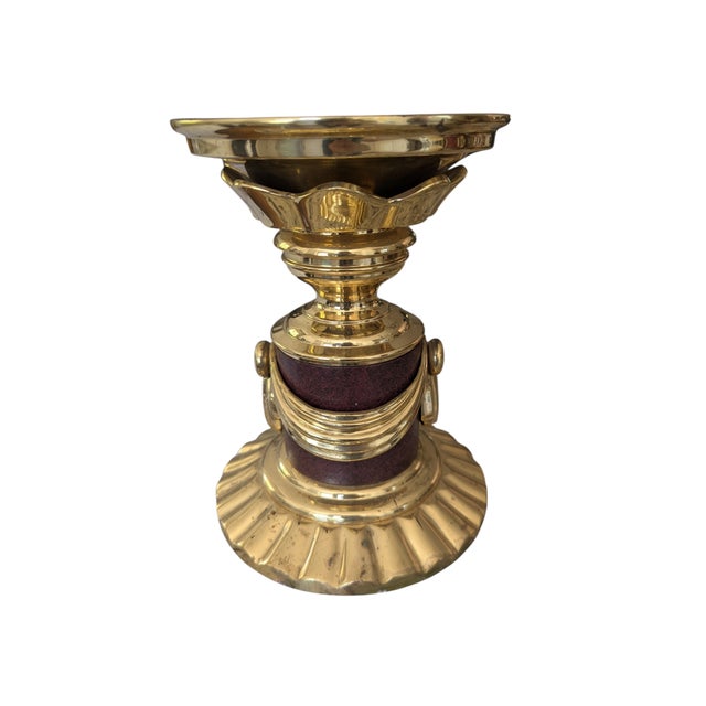 Vintage Solid Brass Swag Tassel Altar Pillar Candle Holder For Sale - Image 9 of 12