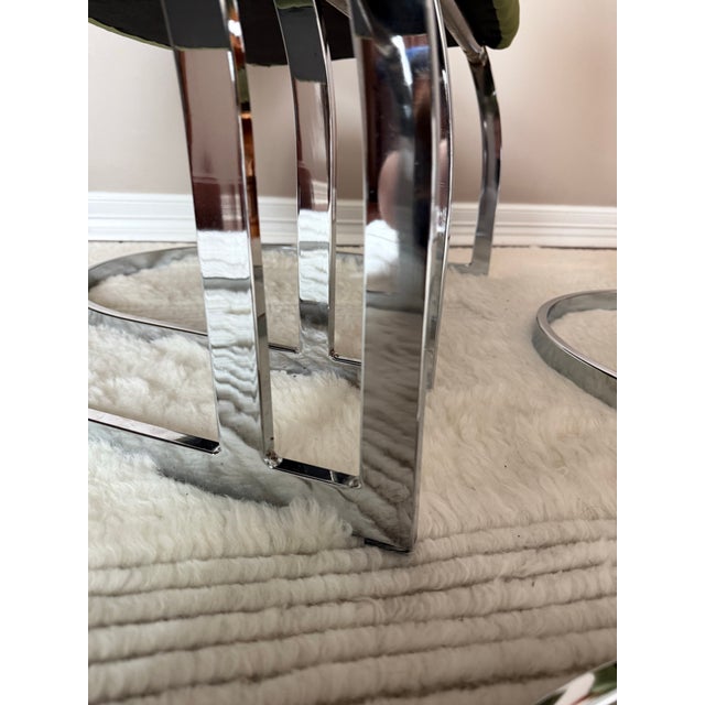 Metal Vintage 1970s Chrome Cantilever Velvet Dining Chairs After Milo Baughman For Sale - Image 7 of 12