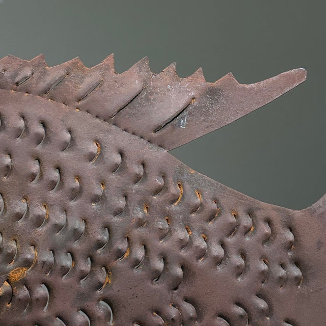 Large Vintage Outsider Art Cut Metal Fish Sculpture For Sale - Image 4 of 10