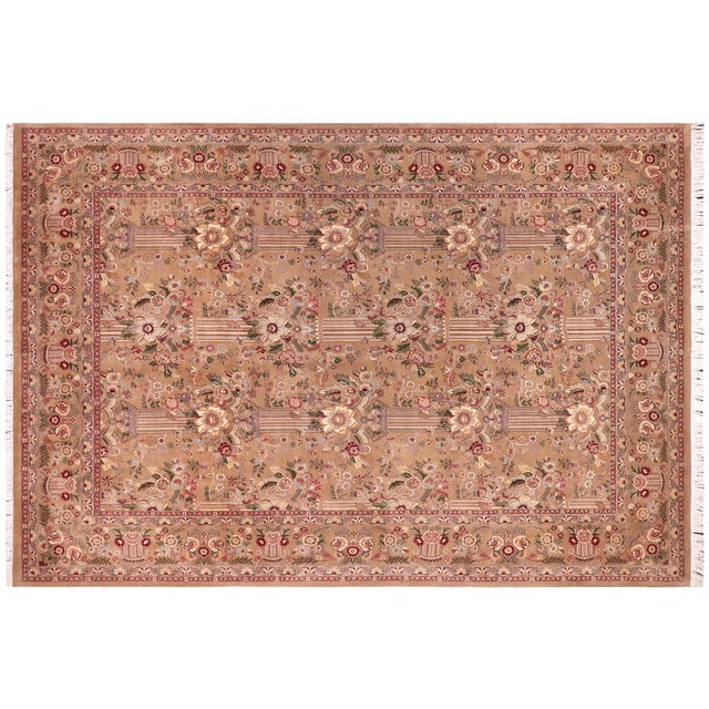 Taupe Shabby Chic Pak-Persian Taupe/Green Wool Rug - 9'2'' X 12'1'' For Sale - Image 8 of 9