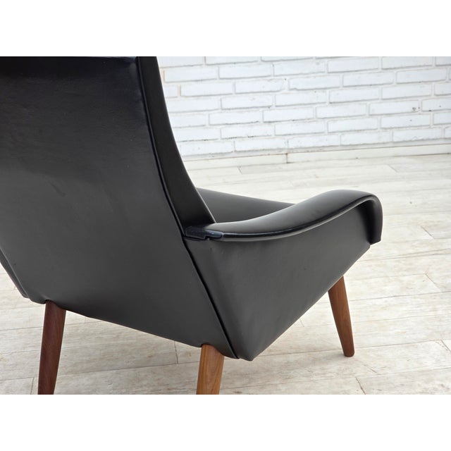 Danish Armchair in Black Artificial Leather and Teak Wood Legs, 1970s For Sale - Image 9 of 15