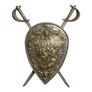 Vintage Medieval Coat of Arms Shield ~ Classical Revival Ceremonial Wall Plaque
