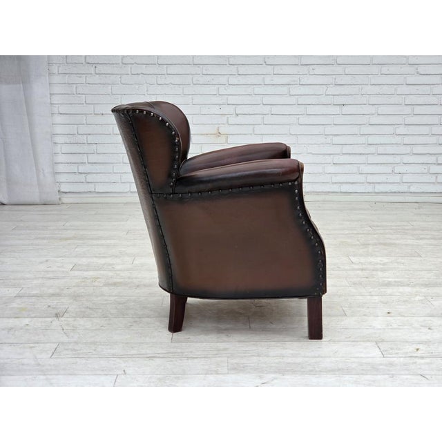 Vintage Danish Lounge Chair in Brown Furniture Leather and Velour, 1930s For Sale - Image 9 of 18