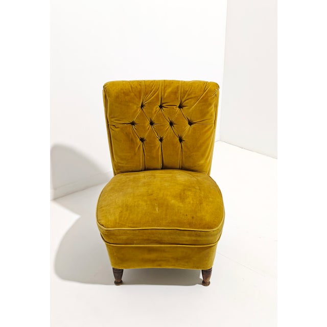 Italian Velvet Chair with Capitonné Workmanship, 1950s For Sale - Image 4 of 10