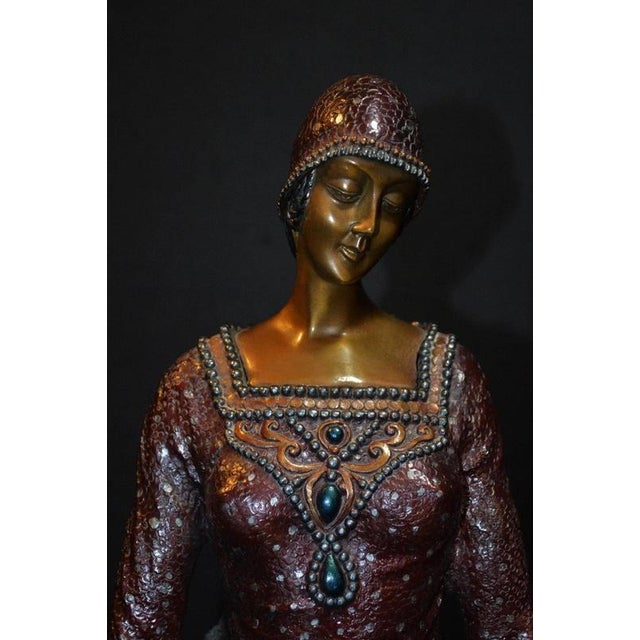 after Demetre Chiparus, Art Deco Sculpture, Bronze and Marble For Sale - Image 4 of 18