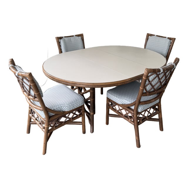 Vintage 5-Piece Rattan Dining Set, Attributed to Clark Casual Distinctive Rattan For Sale