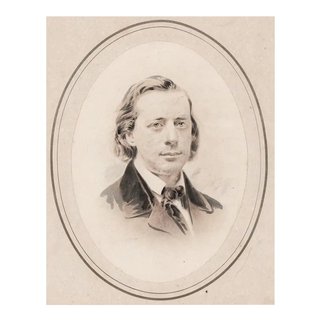 19th Century Watercolor Portrait of Henry War Beecher For Sale