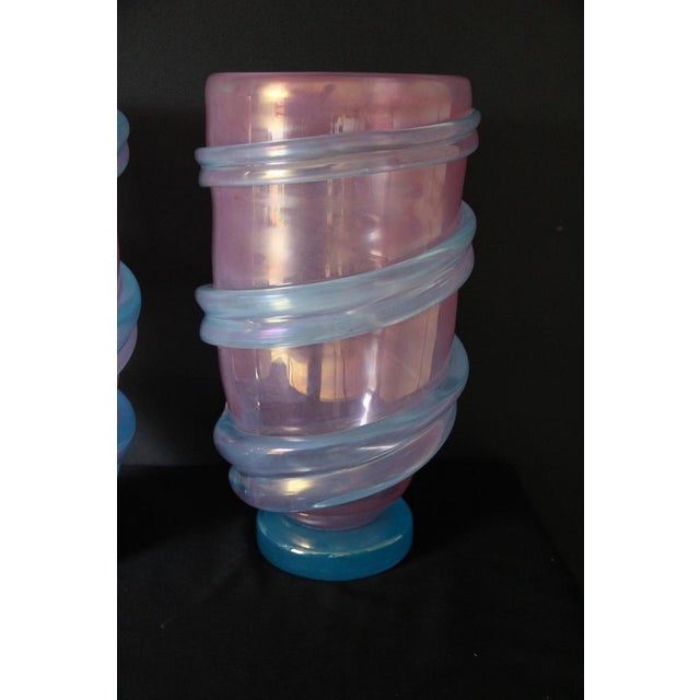 Large Pink and Iridescent Turquoise Murano Glass Vases by Gino Cenedese, 1980s, Set of 2 For Sale - Image 9 of 18