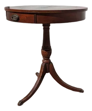 Mid-Century Mersman Round Wood Pedestal Side Table With Drawer