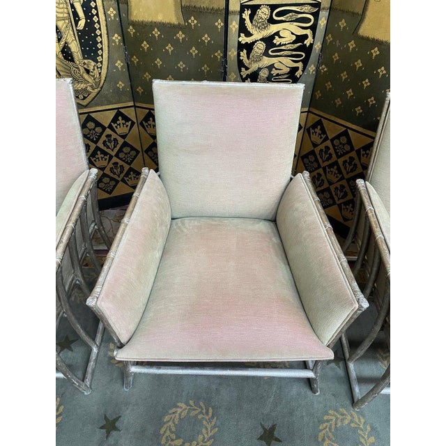 Gold Bergere Armchairs in Silver Bamboo and Velvet, Set of 6 For Sale - Image 8 of 13
