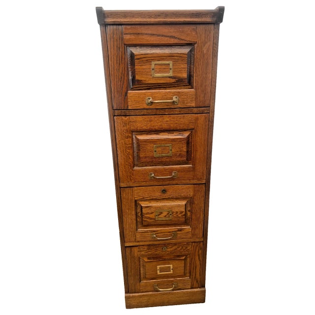 Gorgeous Vintage Tiger Oak File Cabinet with Four smooth sliding Drawers. Paneled Sides Hard to find Letter Size Drawers,...