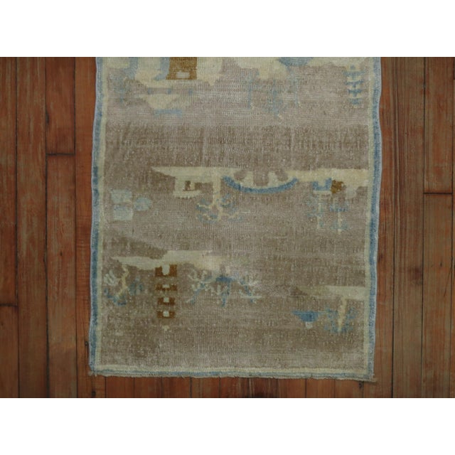 Early 21st Century Pictorial Silver Brown Baby Blue Chinese Art Deco Mat Size Rug - 1'10" x 3'7" For Sale - Image 5 of 6