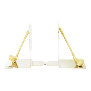 Midcentury Brass & Chrome Golf Club Bookends, a Pair