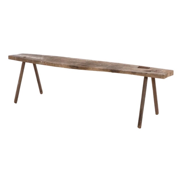 Early 20th Century Primitive Workbench Table, Solid Wood – 113.5″ For Sale