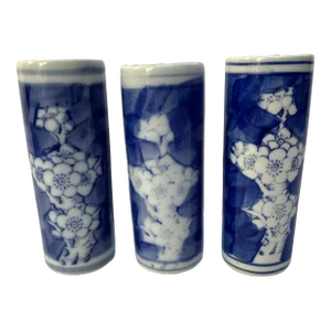 Blue and White Chinese Export Porcelain Vases Set of 3
