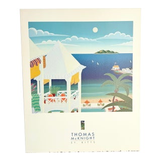 Vintage Thomas McKnight St. Kitts Print on Wood Board For Sale