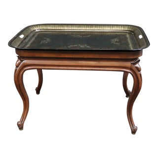 Victorian Walnut Tole Painted Tray Top Coffee Table For Sale