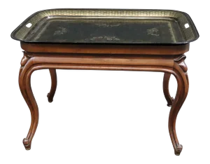Victorian Walnut Tole Painted Tray Top Coffee Table