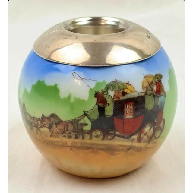 Sand Vintage English Porcelain and Sterling Silver Rim Matchstrike Match Holder For Sale - Image 8 of 8