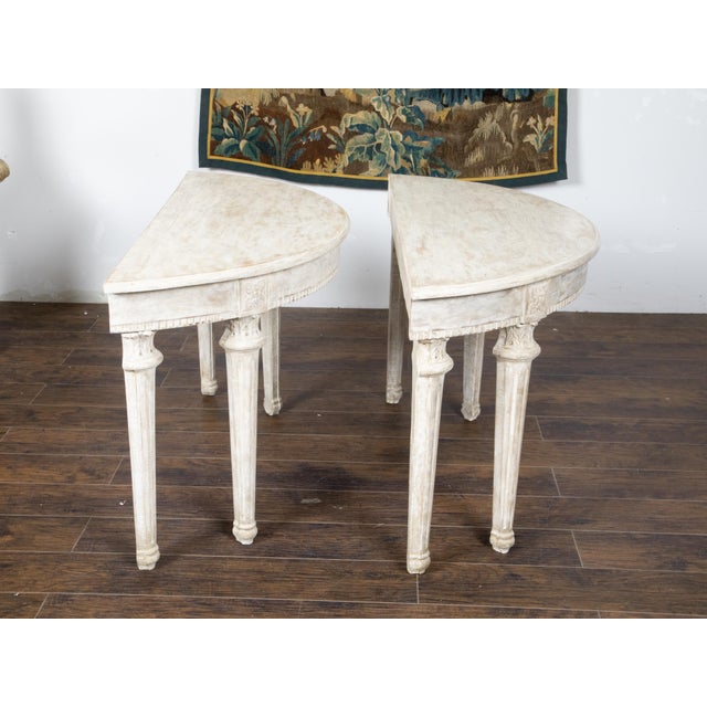 Wood Pair of French Neoclassical Style 1880s Demilune Tables with Carved Décor For Sale - Image 7 of 12