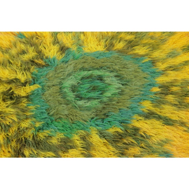 Mid-Century Modern Vintage Swedish Rya Rug, Radiant Green and Orange Geometric Pattern - Rug & Kilim For Sale - Image 3 of 8