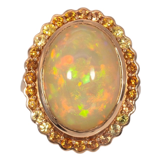 11Cts Statement Opal Ring With Earth Mined Sapphire Accents: Solid 14k Gold, Size 6.75 For Sale