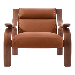 Mid-Century Leather Woodline Armchair by Marco Zanuso for Cassina, Italy For Sale