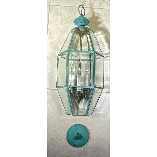 Metal Vintage Hexagonal Solid Brass Hanging Lantern / Foyer Pendant Light 24”h X 10” W For Sale - Image 7 of 18