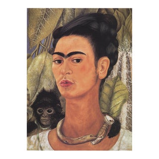 2003 Frida Kahlo 'Self-Portrait with Monkey' Folk Art Multicolor,Green USA Offset Lithograph For Sale