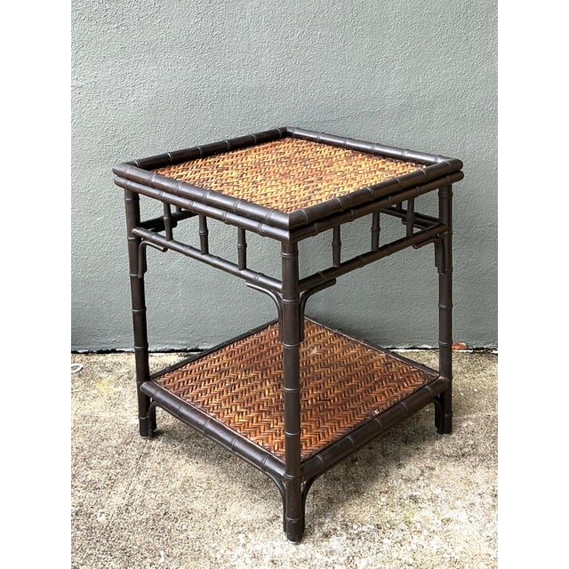 Vintage Woven Rattan Side Table For Sale - Image 9 of 12