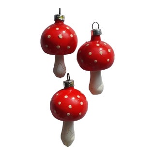 Christmas Ornament Mushroom Glass Set 3 Holiday For Sale