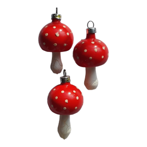 Christmas Ornament Mushroom Glass Set 3 Holiday