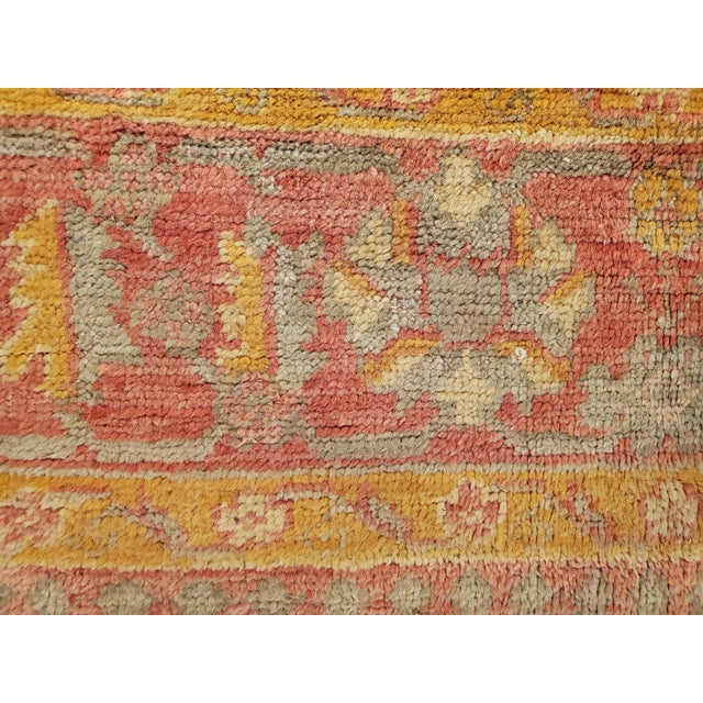Antique Oushak Carpet, Handmade Turkish Oriental Rug, Saffron, Coral, Light Blue For Sale In New York - Image 6 of 17